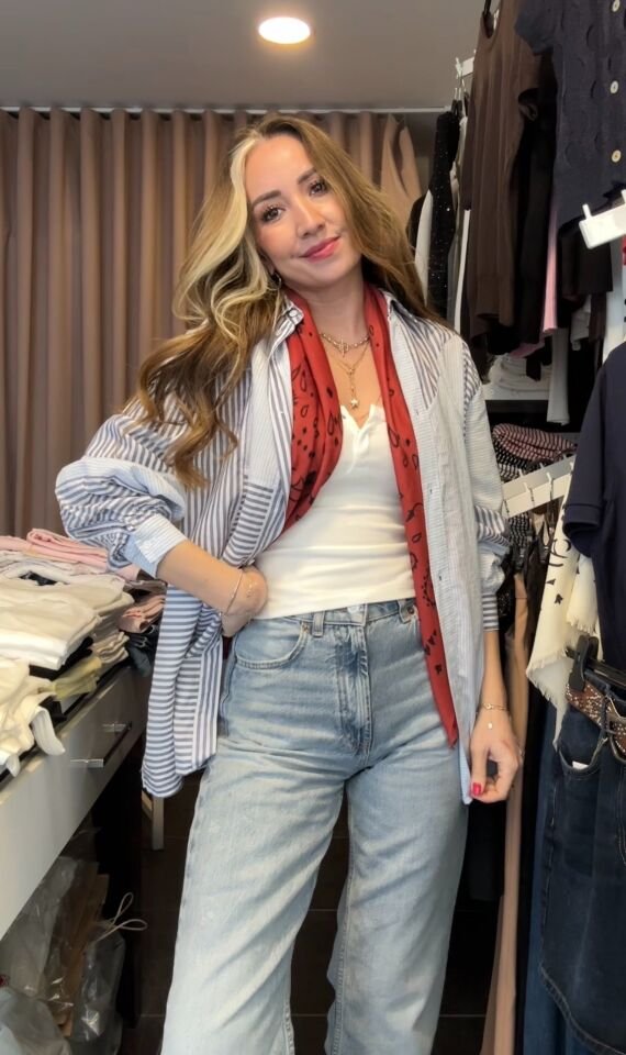 Premium Çizgili Oversize Gömlek Mavi