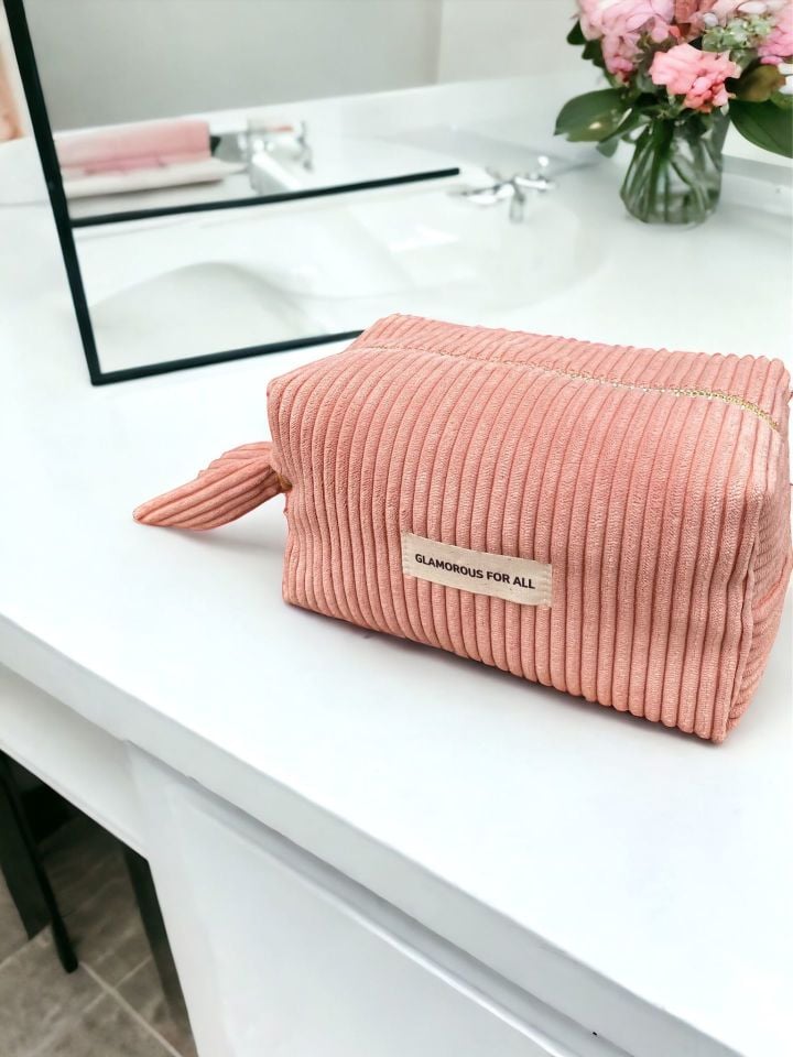 Premium Tasarım Makyaj Çantası Pudra Pembe