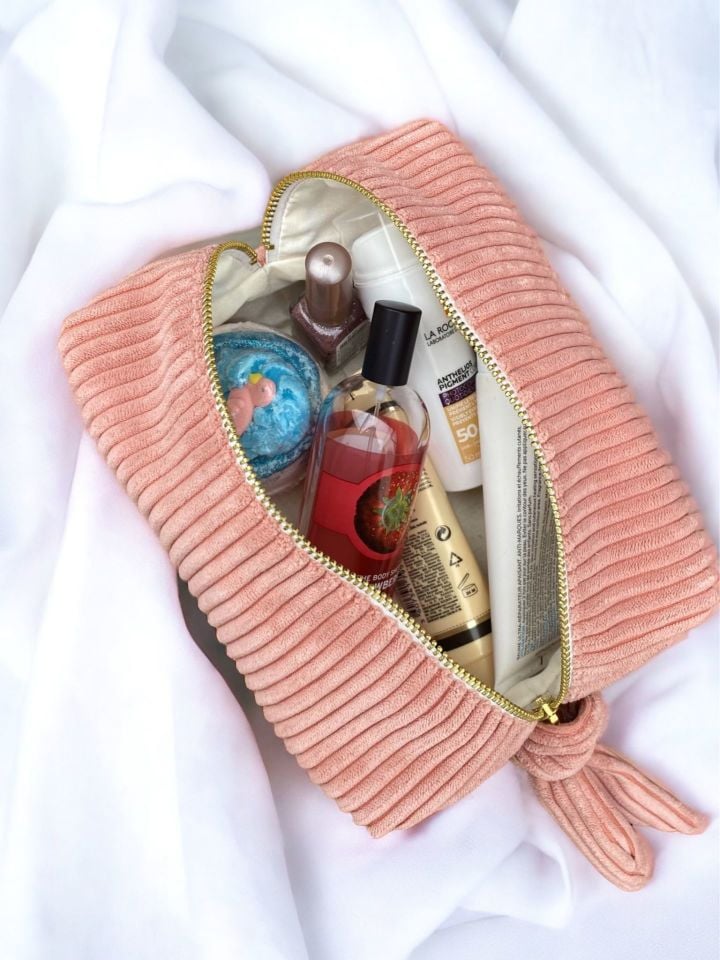 Premium Tasarım Makyaj Çantası Pudra Pembe