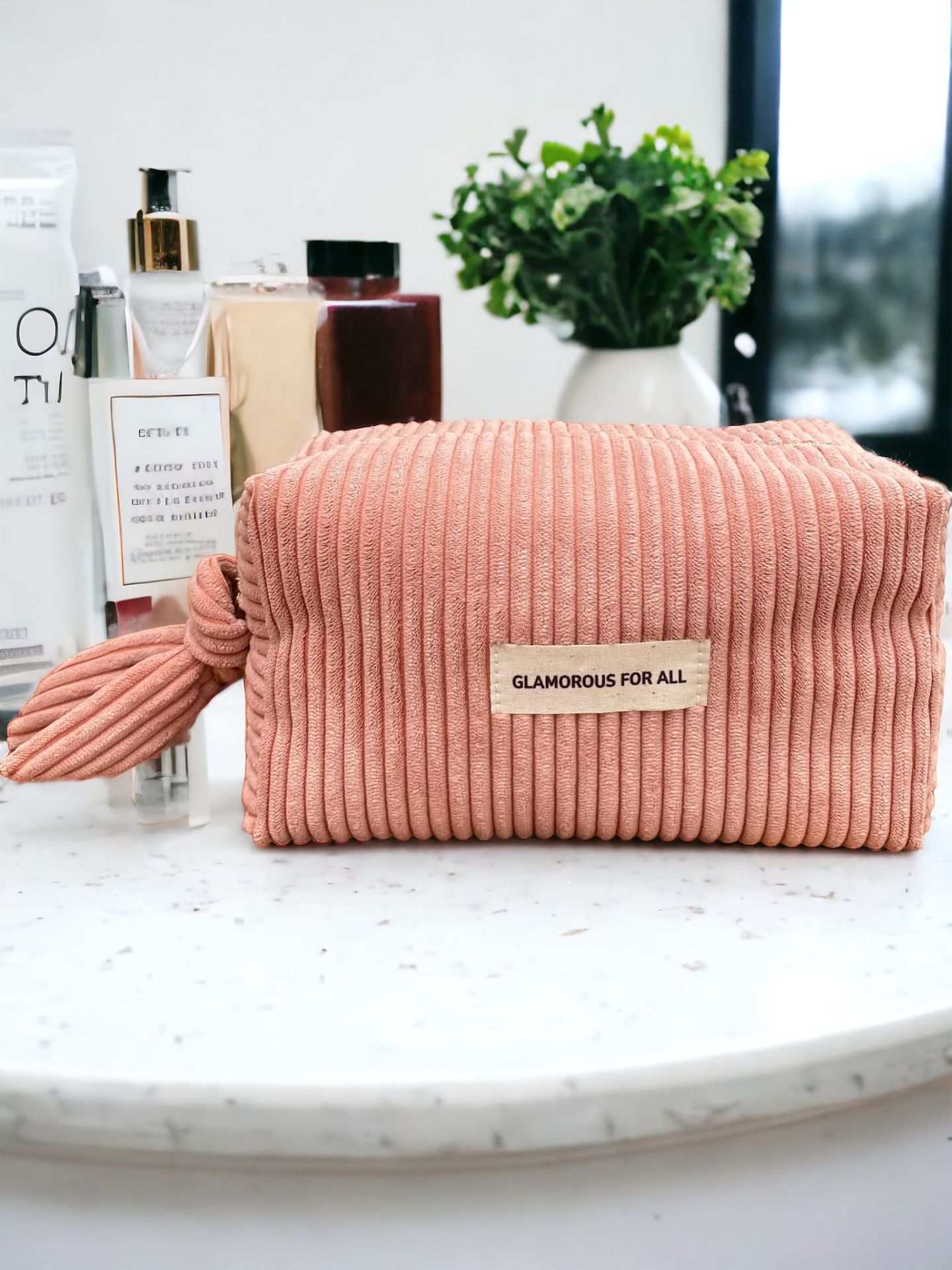 Premium Tasarım Makyaj Çantası Pudra Pembe