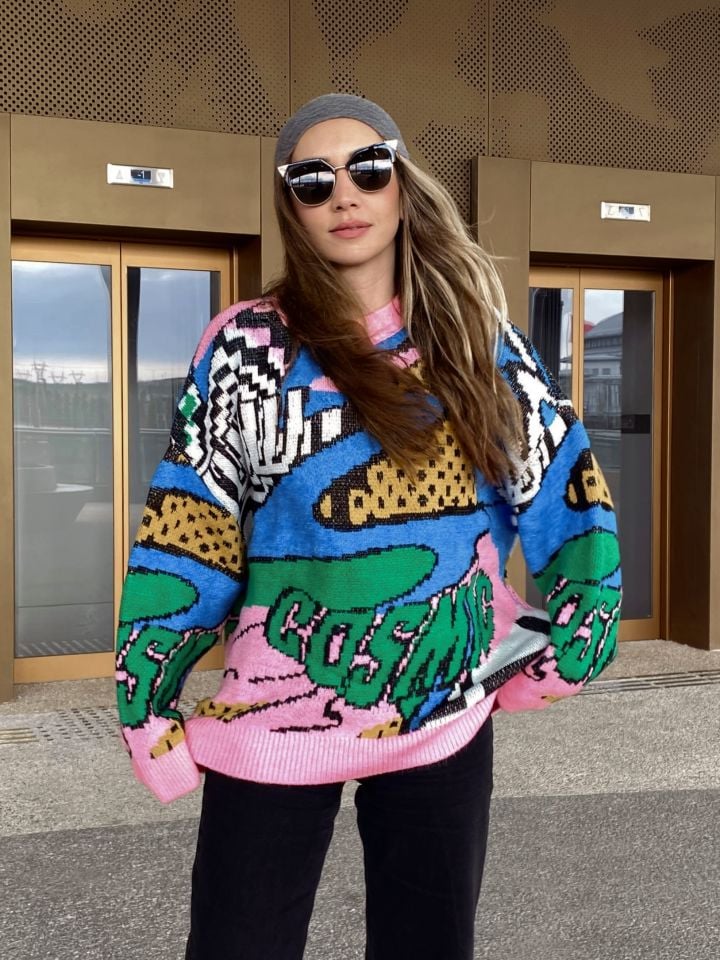 Pop Art Pembe Oversize Kazak