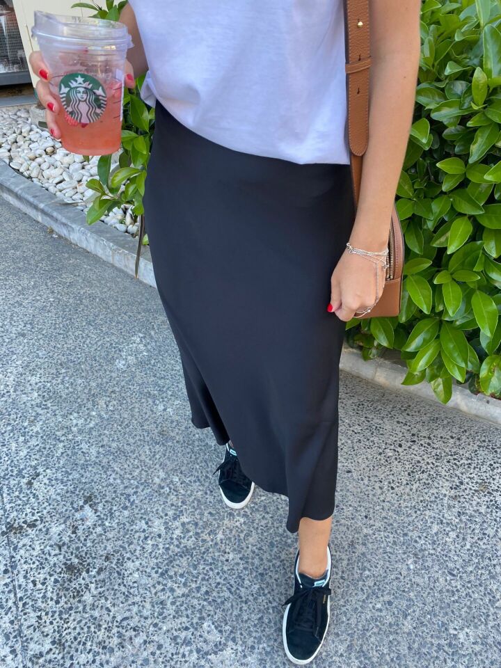 Premium Midi Saten Etek Siyah
