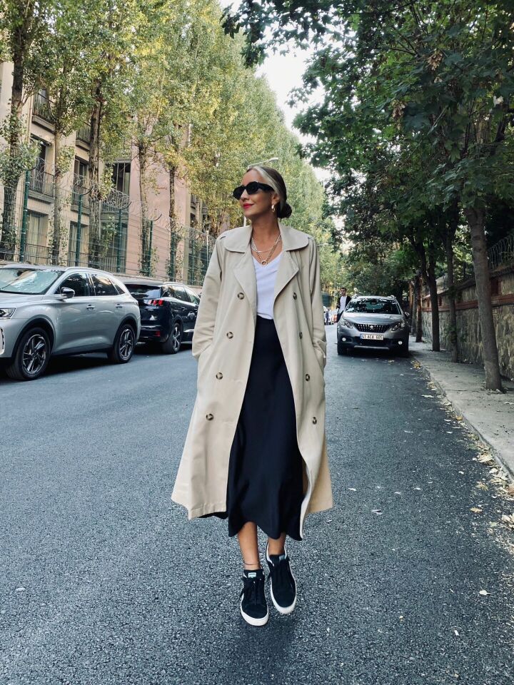 Premium Midi Saten Etek Siyah