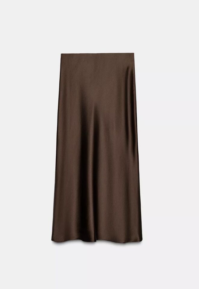 Premium Midi Saten Etek Kahve