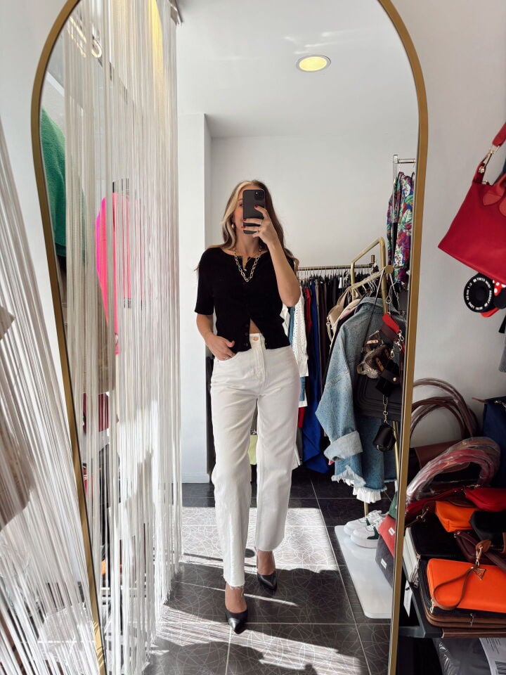 Düğmeli Kısa Kol Triko Bluz Hırka Siyah