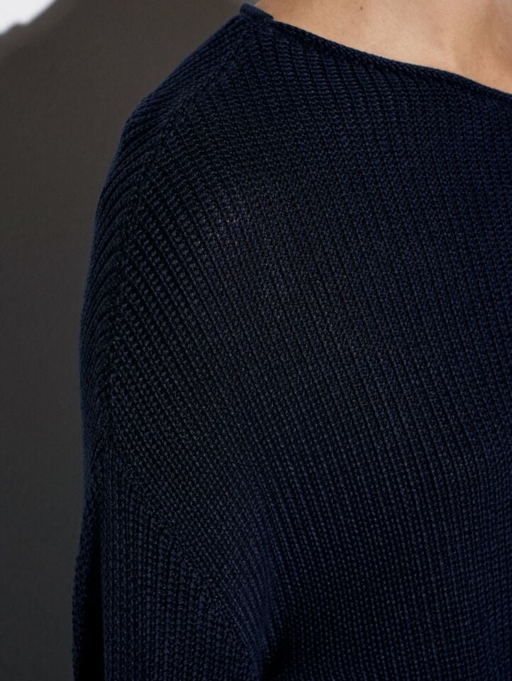 Kayık Yaka Dökümlü Kazak Lacivert