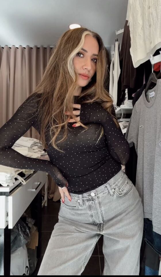 Taşlı Transparan Bluz Siyah