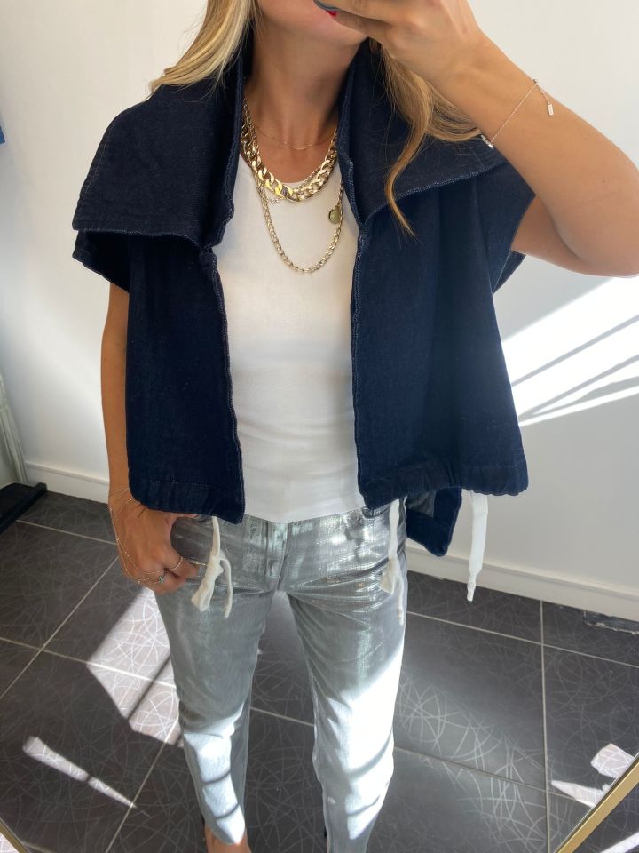 Tasarım Lacivert Denim Yelek