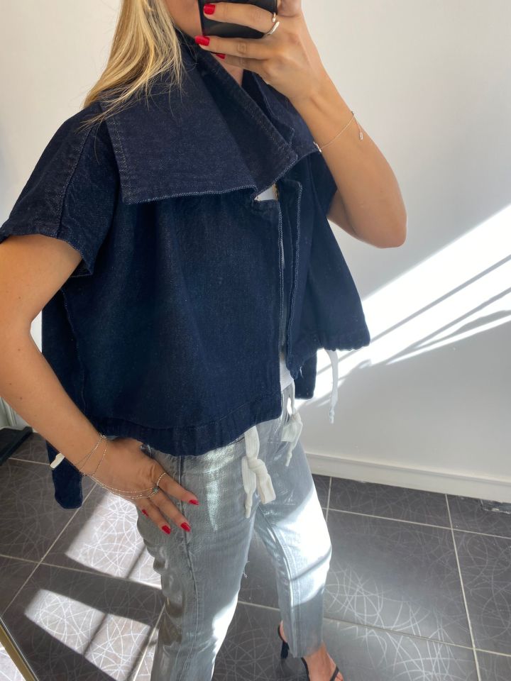 Tasarım Lacivert Denim Yelek
