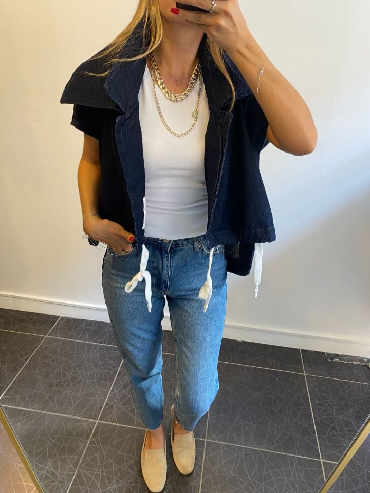 Tasarım Lacivert Denim Yelek