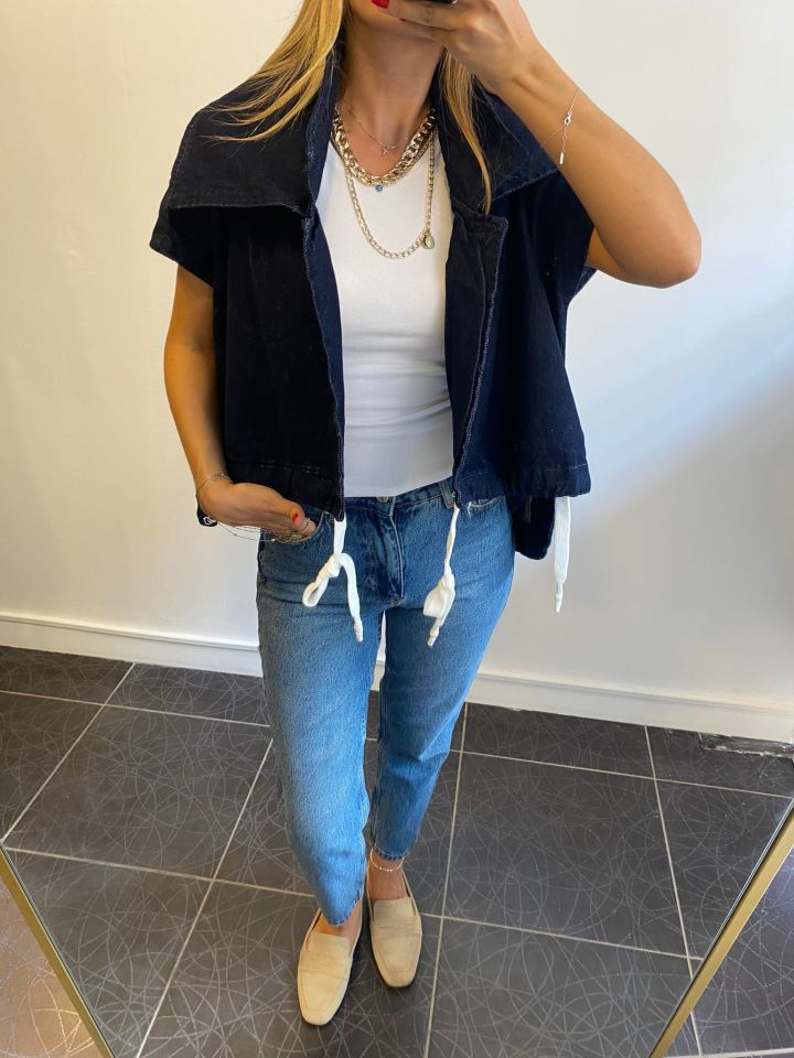 Tasarım Lacivert Denim Yelek
