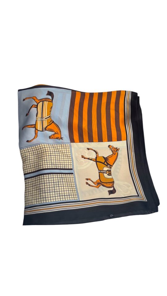 Renkli Büyük At Desenli Fular