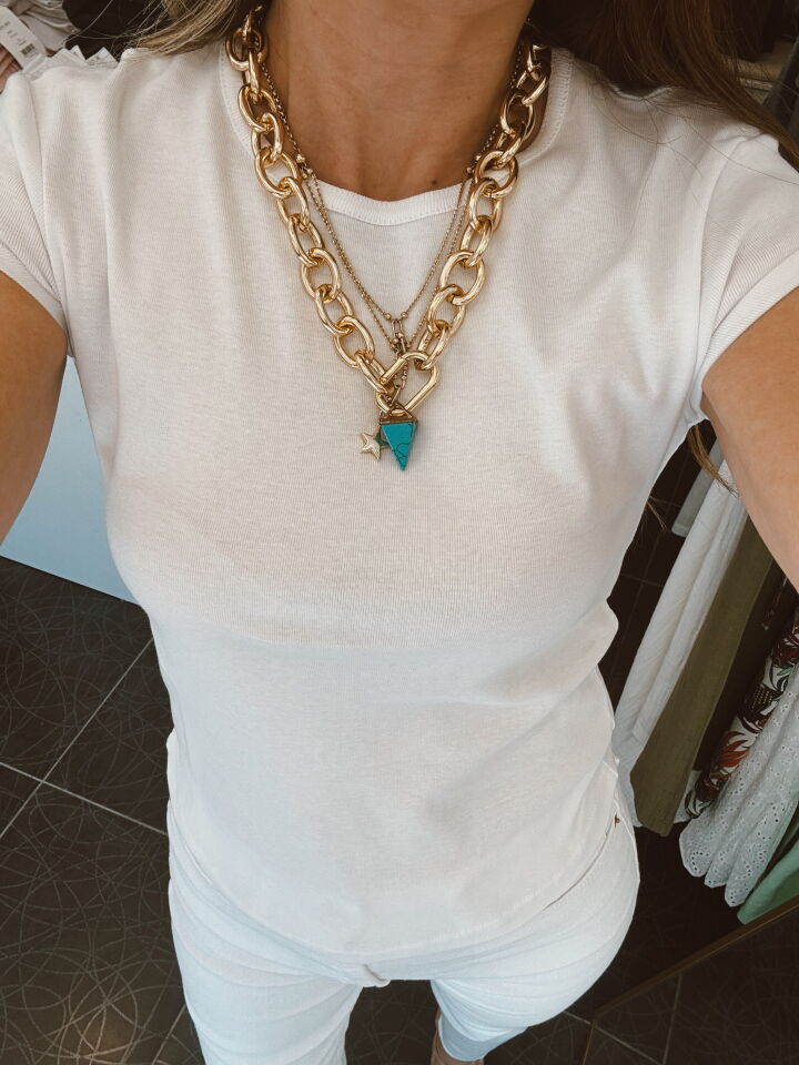 Bisiklet Yaka Fit Tişört Beyaz