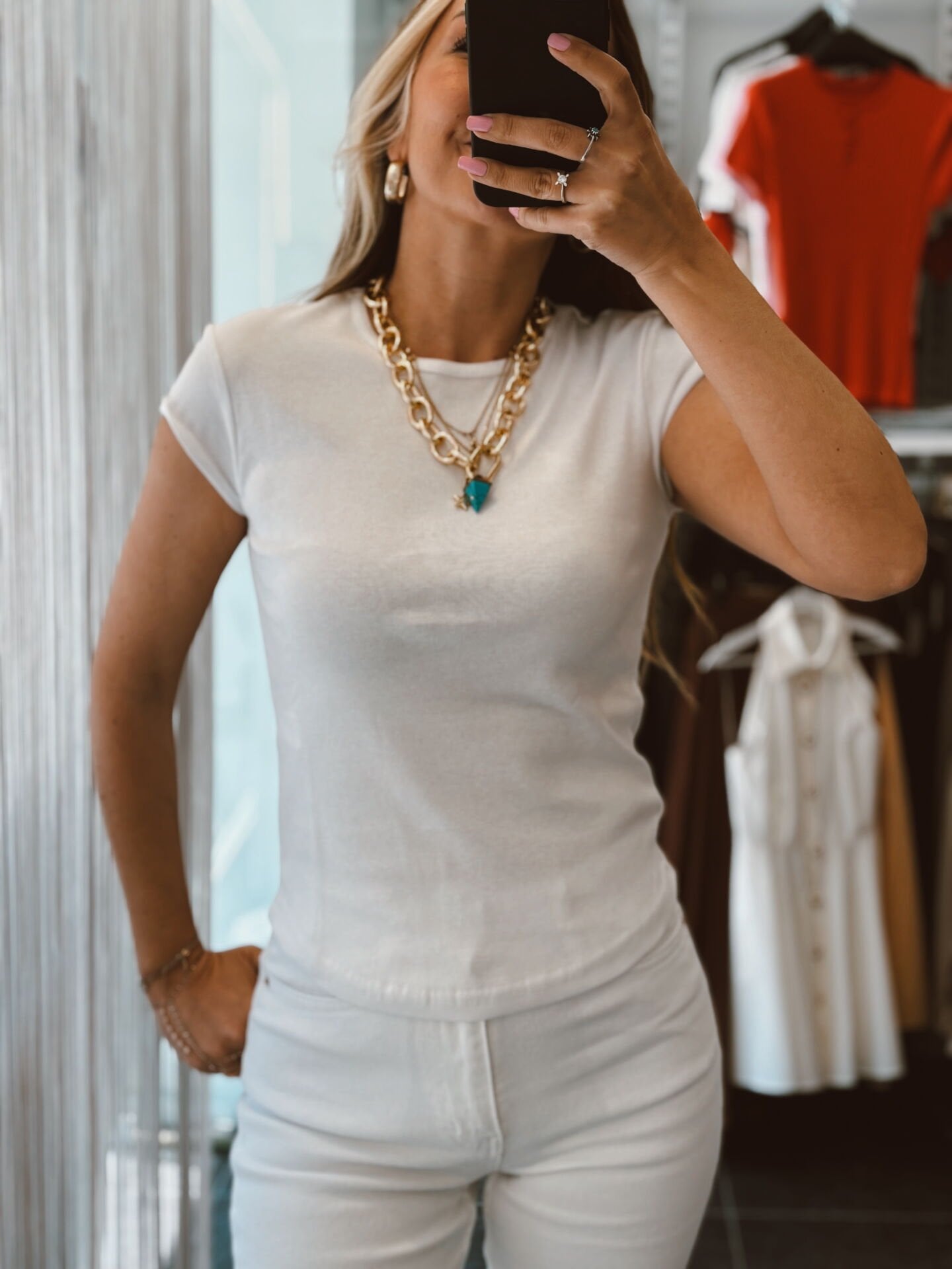 Bisiklet Yaka Fit Tişört Beyaz