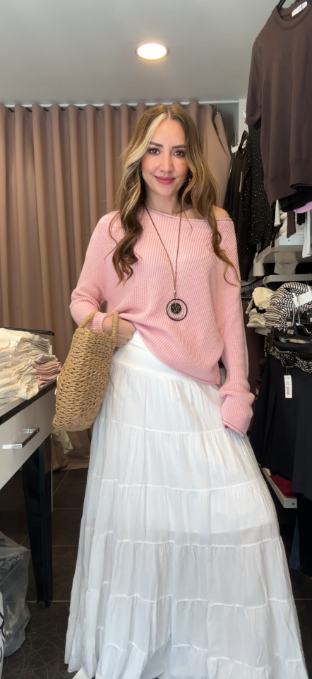 İthal Düz Desen Biyeli Pamuk Etek Beyaz