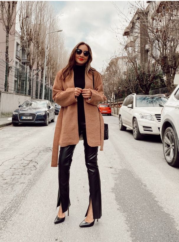 Kuşaklı Yün Kahve Kaban