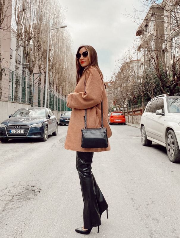 Kuşaklı Yün Kahve Kaban