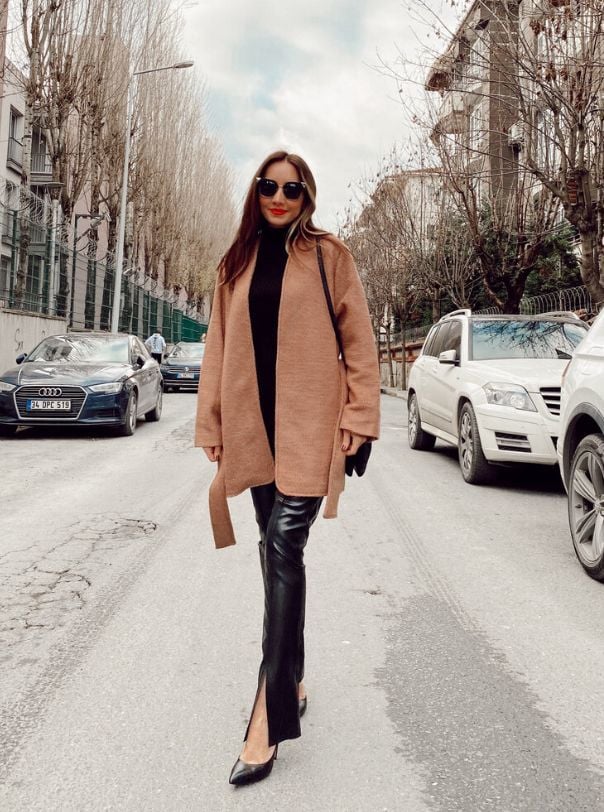 Kuşaklı Yün Kahve Kaban