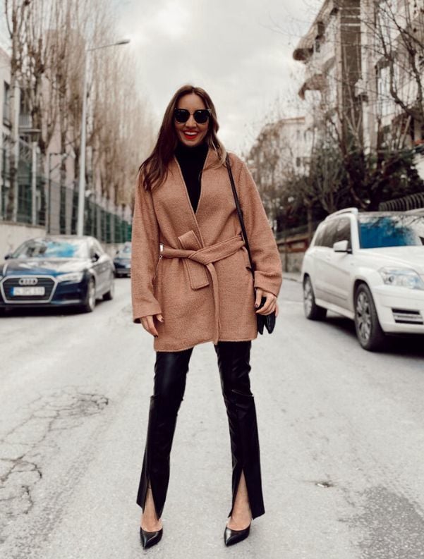 Kuşaklı Yün Kahve Kaban