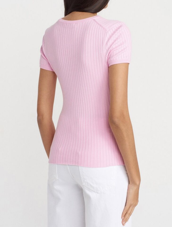 Bisiklet Yaka 2 Düğmeli Triko Bluz Pembe