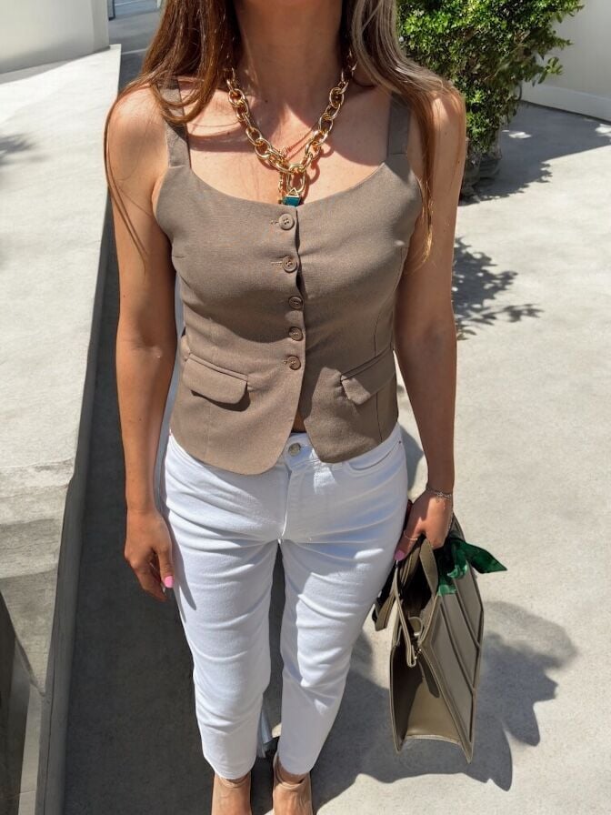 Tasarım Düğmeli Haki Büstiyer(Kopya)