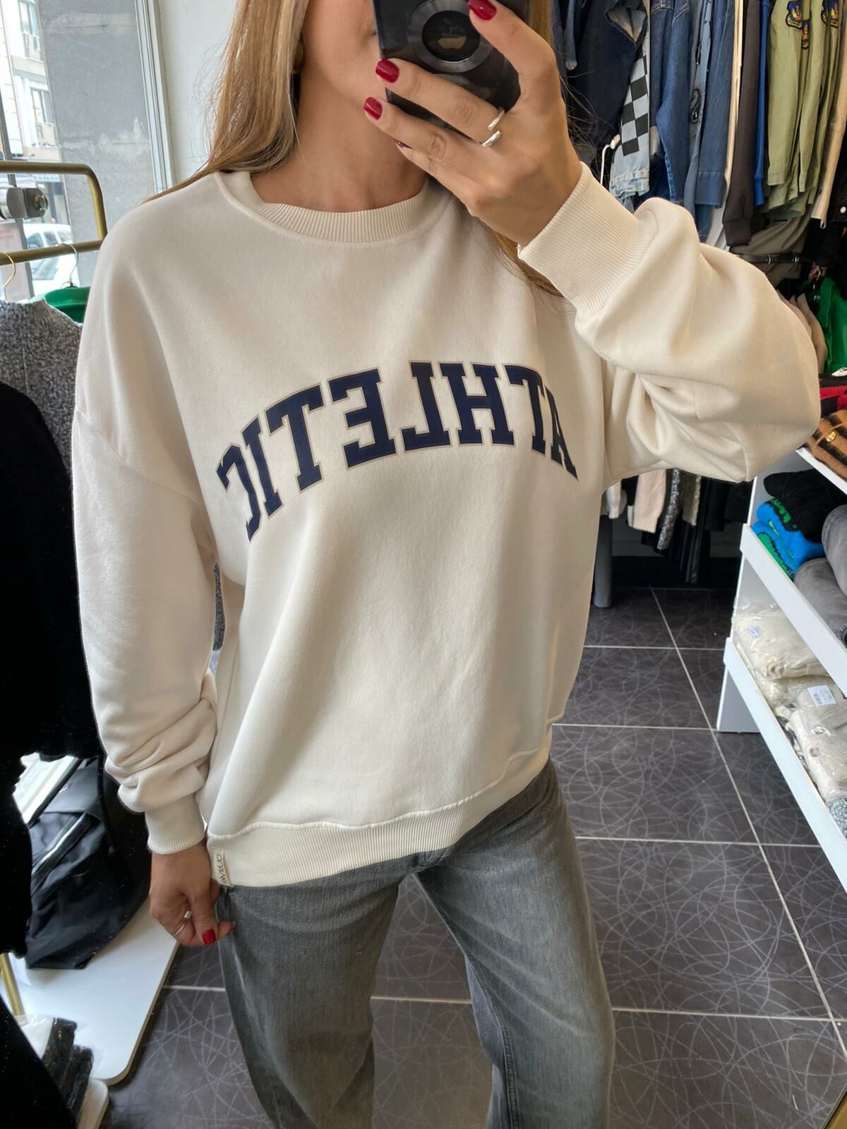 Baskılı Bej Sweatshirt