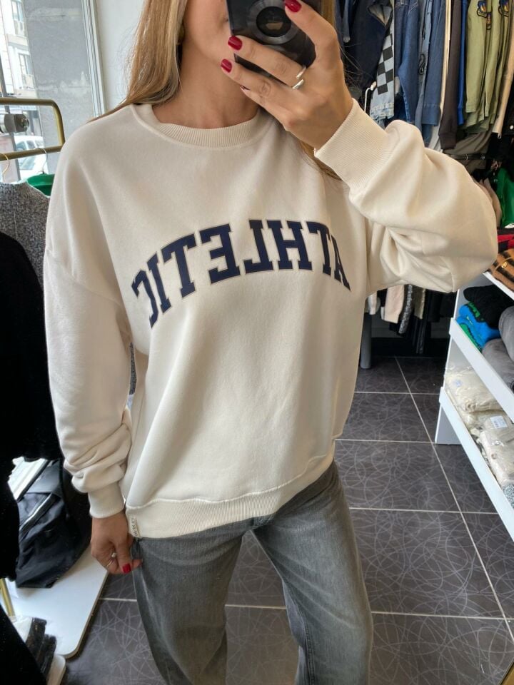 Baskılı Bej Sweatshirt