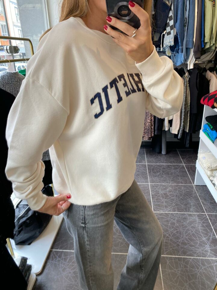 Baskılı Bej Sweatshirt