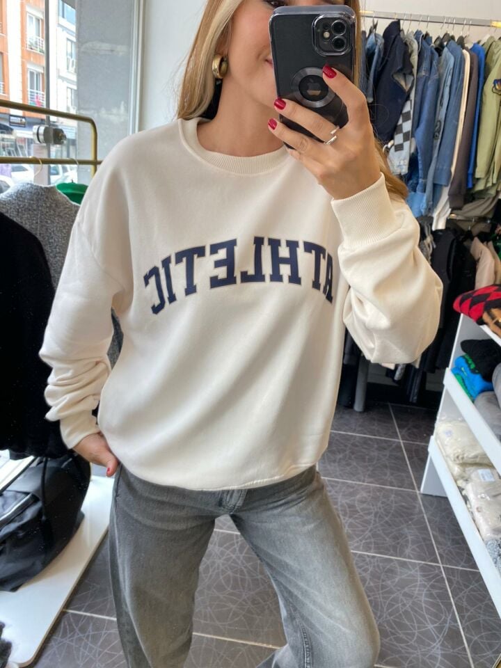 Baskılı Bej Sweatshirt
