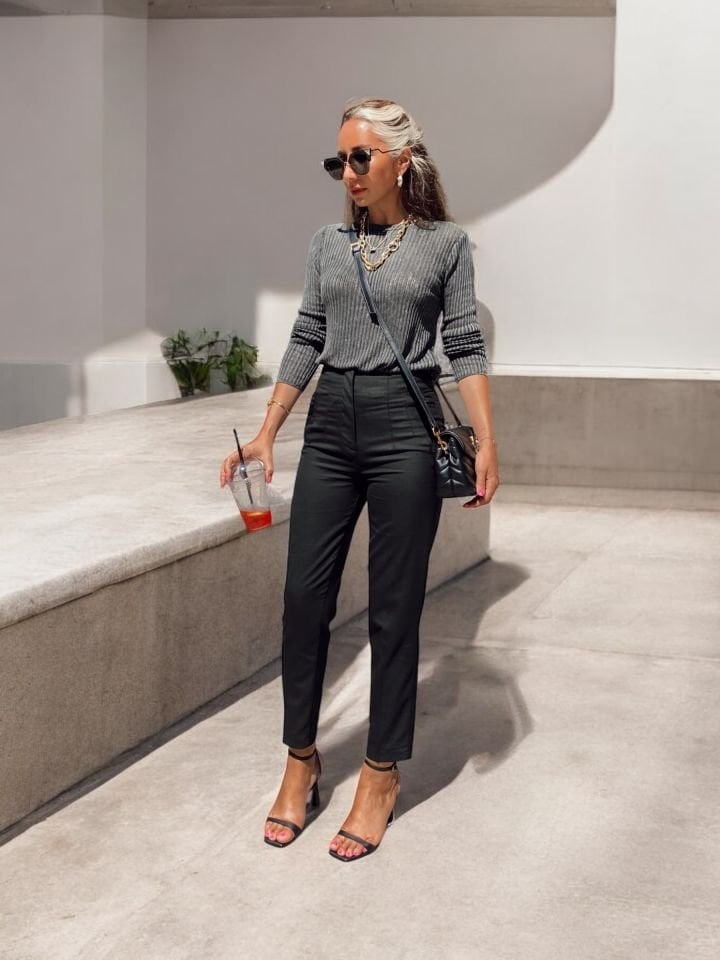 Bisiklet Yaka Transparan Füme Triko