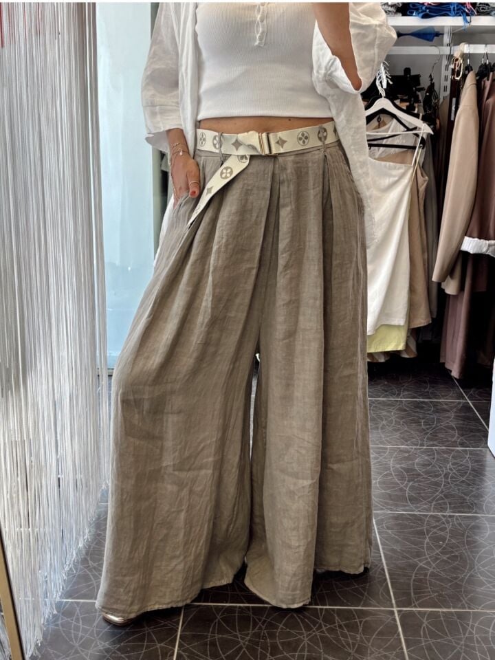 İtalyan Premium Tasarım Keten Pantolon Vizon