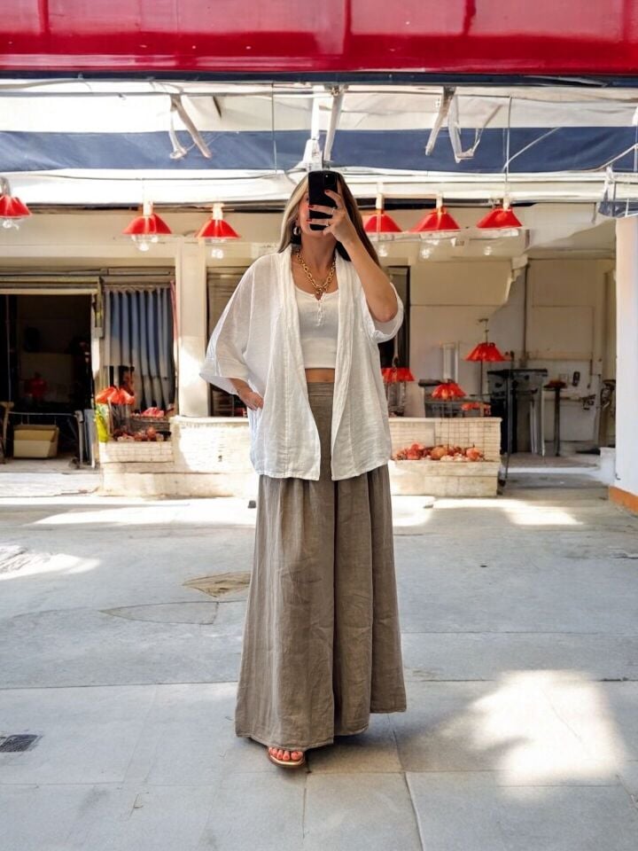 İtalyan Premium Tasarım Keten Pantolon Vizon