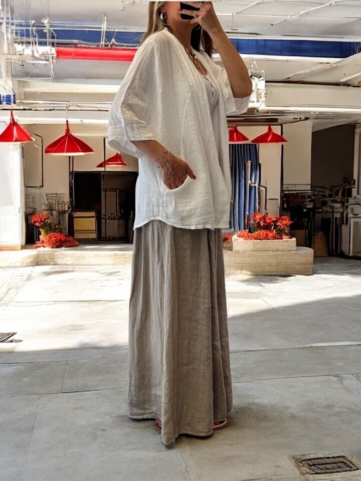 İtalyan Premium Tasarım Keten Pantolon Vizon