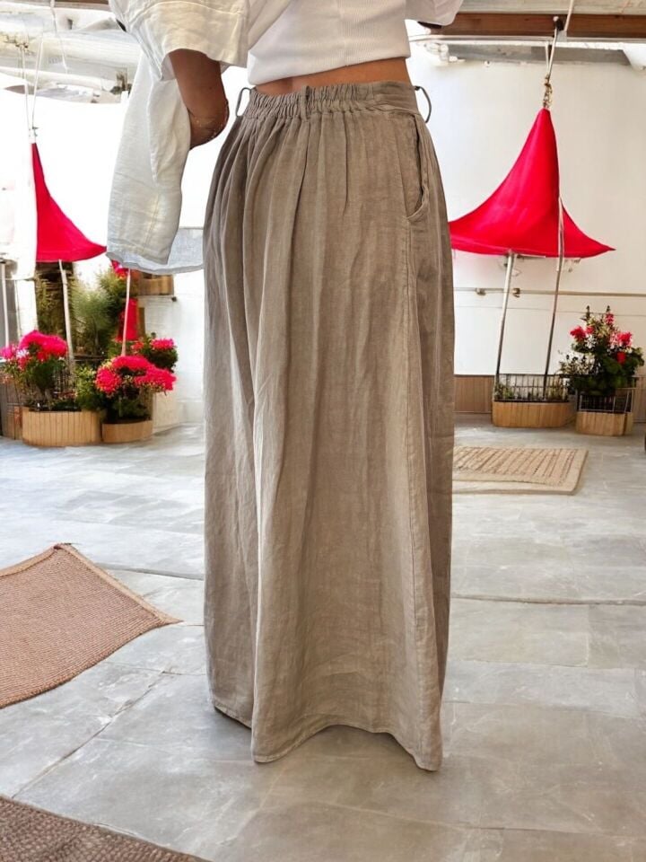 İtalyan Premium Tasarım Keten Pantolon Vizon