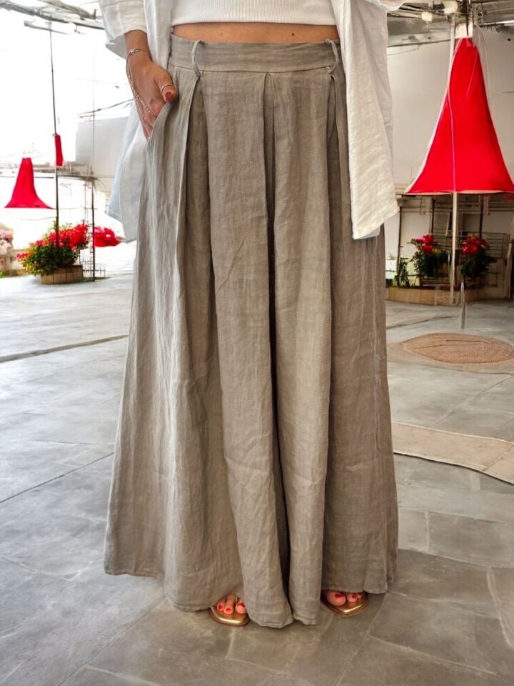 İtalyan Premium Tasarım Keten Pantolon Vizon