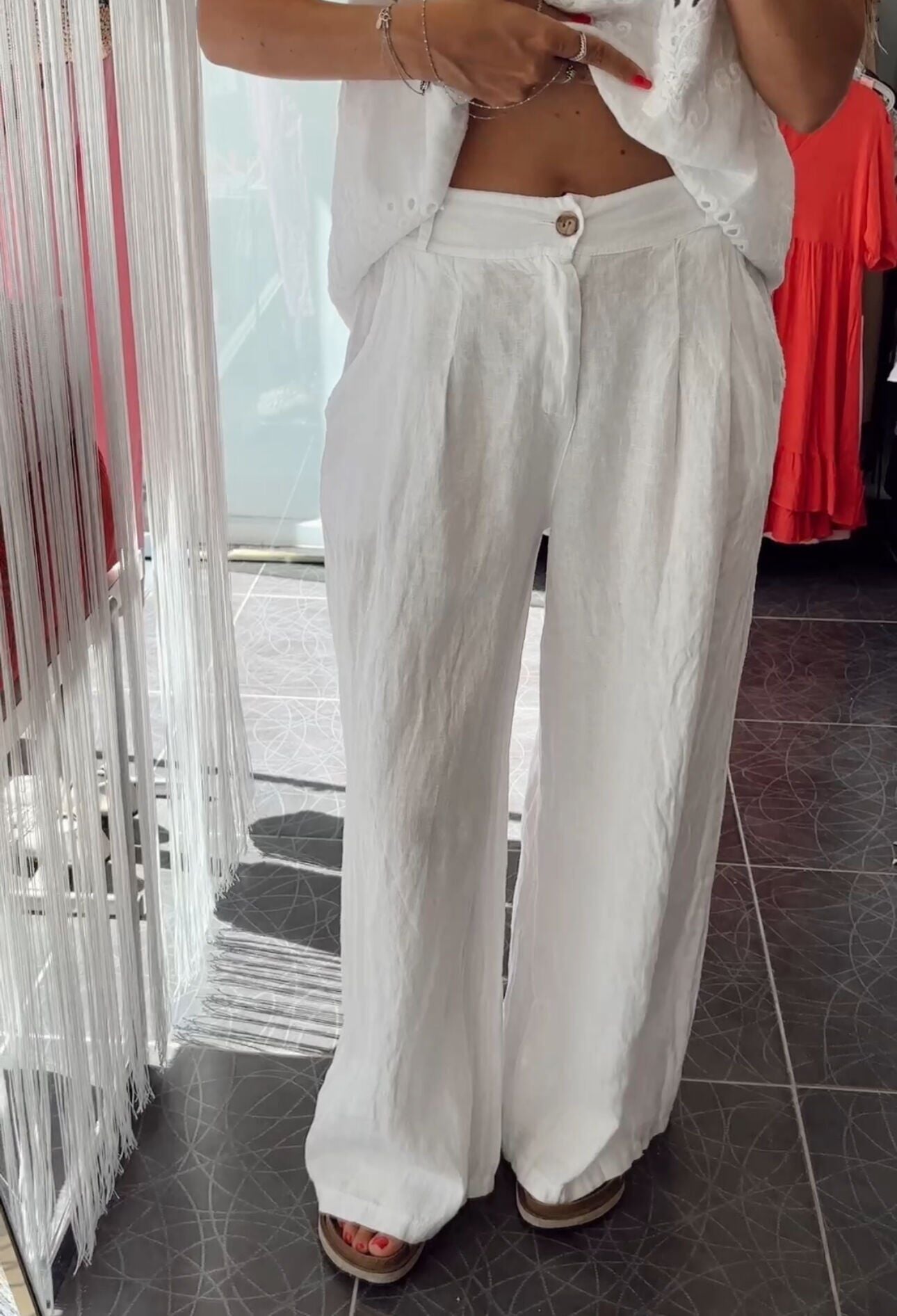 İthal Keten Palazzo Pantolon Beyaz