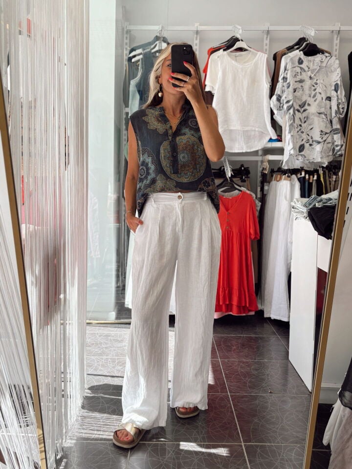 İthal Keten Palazzo Pantolon Beyaz