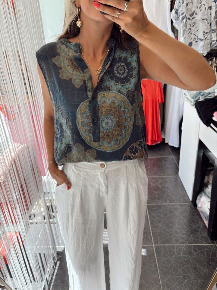 İthal Keten Palazzo Pantolon Beyaz