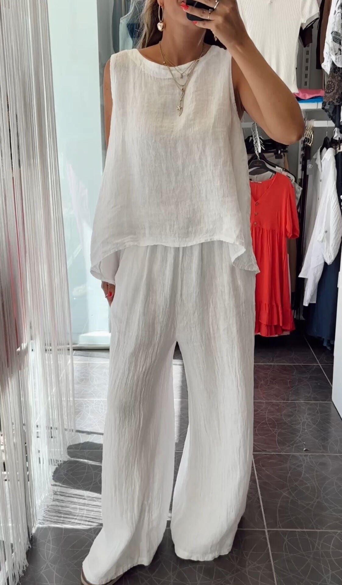 İthal Keten Sırtı Bağlama Detaylı Bluz Beyaz