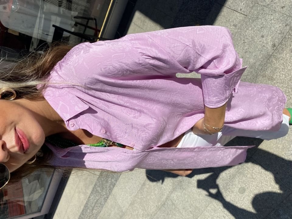 Desenli Oversize Pembe Gömlek Tunik