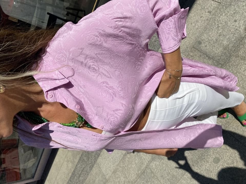 Desenli Oversize Pembe Gömlek Tunik