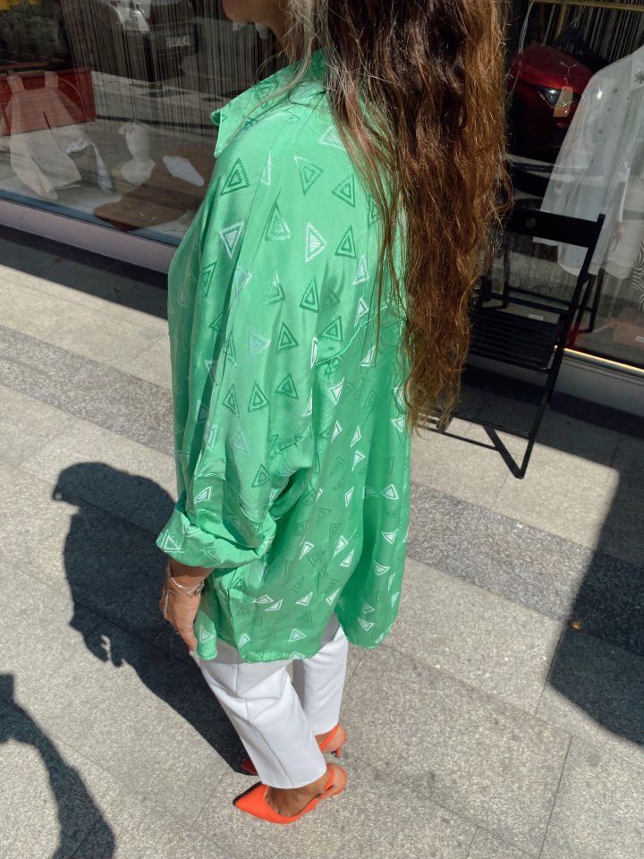 Desenli Oversize Gömlek Yeşil