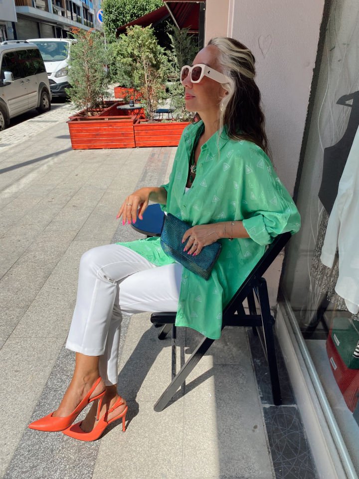Desenli Oversize Gömlek Yeşil