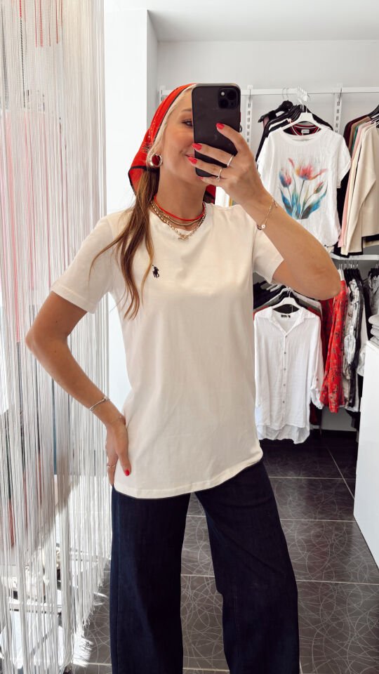 Bisiklet Yaka Tişört Beyaz