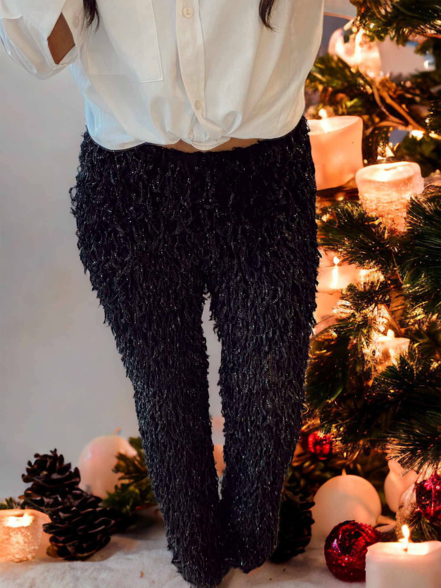 Simli İpli Siyah Pantolon