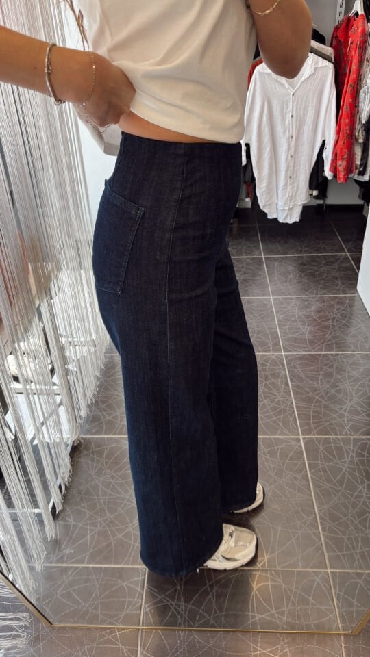 Beli Lastikli Likralı Bilek Boy Denim Pantolon Lacivert