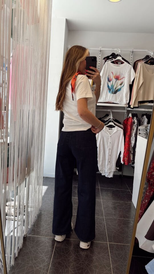 Beli Lastikli Likralı Bilek Boy Denim Pantolon Lacivert