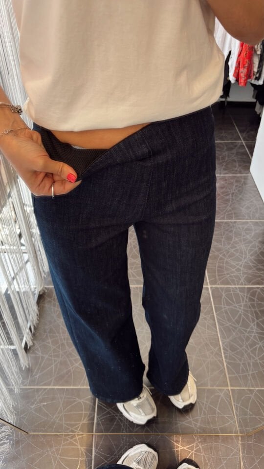 Beli Lastikli Likralı Bilek Boy Denim Pantolon Lacivert