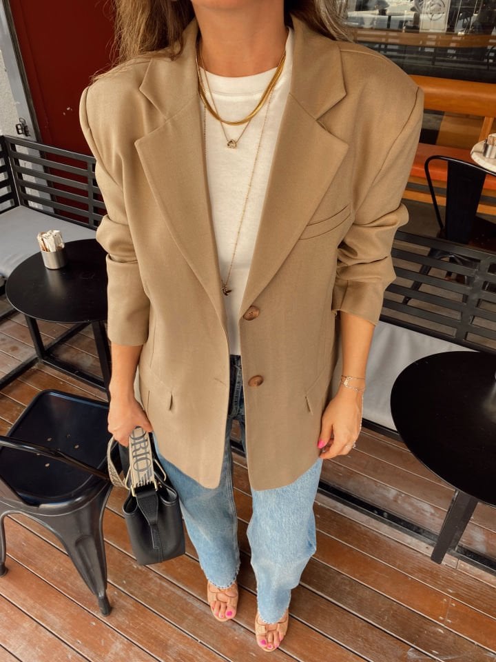 Oversize Blazer Ceket Karamel Kahve