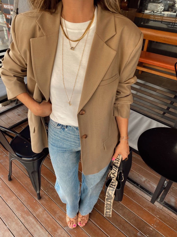 Oversize Blazer Ceket Karamel Kahve